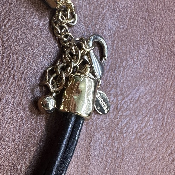 Chicos chunky hammered gold tube beads with four leather strands, NWOT - Picture 5 of 12